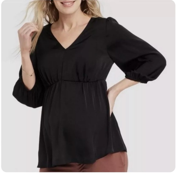 Isabel Maternity Black Elbow Sleeve Woven Back Cut Out Maternity Top - Picture 5 of 5